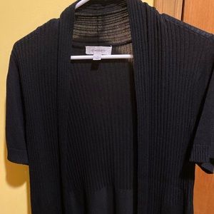 Dress Barn short sleeve cropped black ribbed shawl